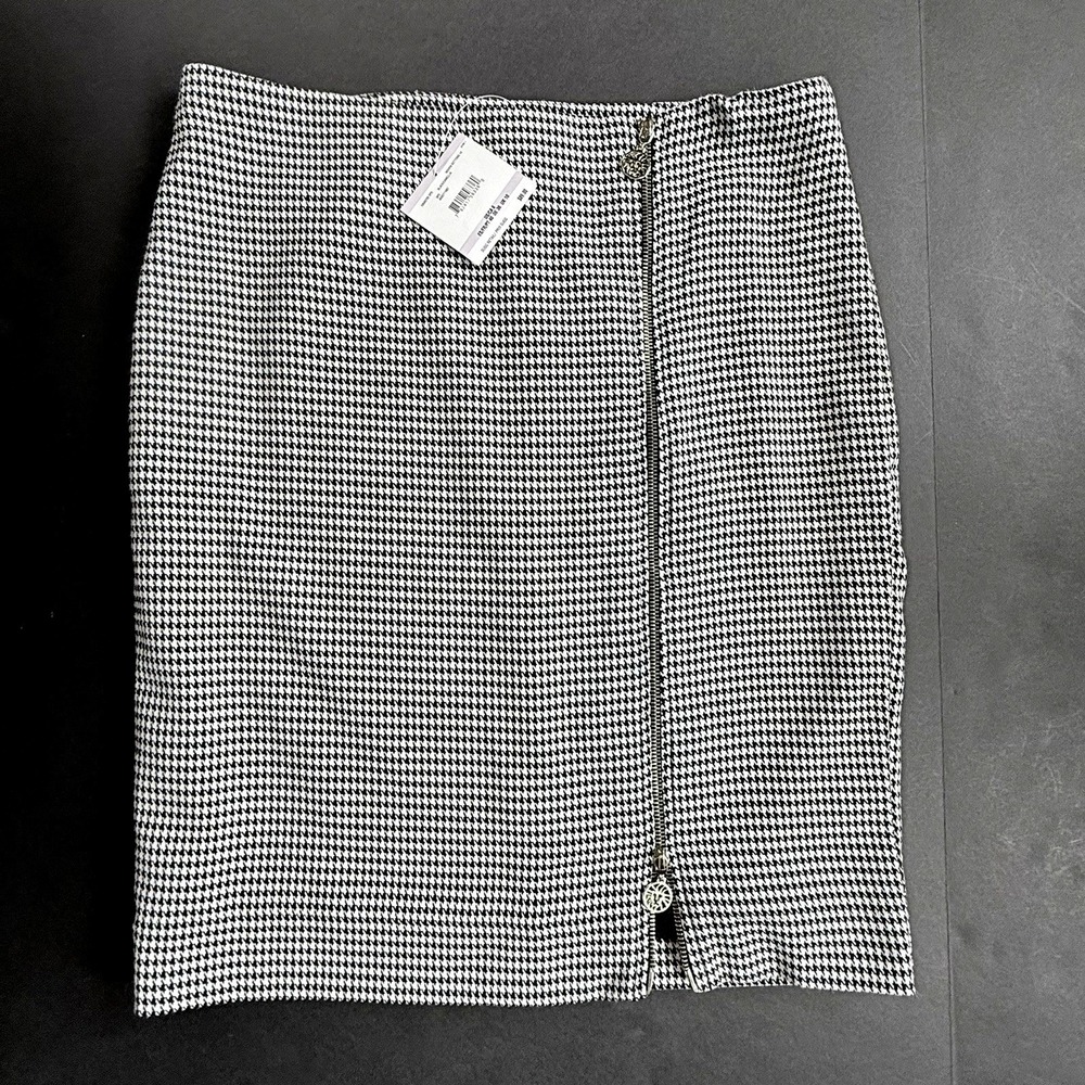 New Houndstooth Pencil Straight Skirt Women 6 S Black Retro Office Moto Zip
